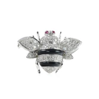 0.76ct Diamond & Ruby Honey Bee Brooch