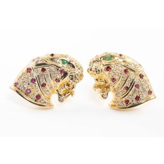 Ruby, Emerald & Diamond Panther Cufflink