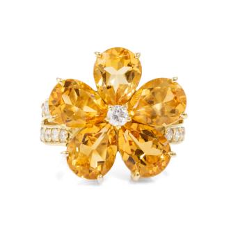 7.72ct Citrine and Diamond Flower Ring