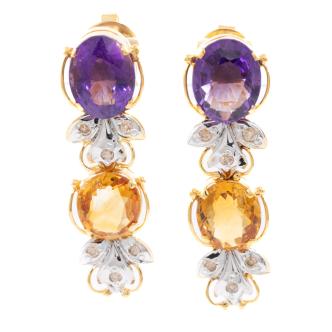 Amethyst, Citrine & Diamond Earring