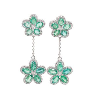 3.91ct Zambian Emerald & Diamond Earring