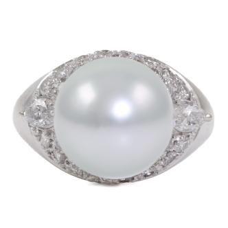 12.0mm South Sea Pearl and Diamond Ring